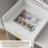 ARTETHYS Small Vanity Desk Set with Flip-top Mirror and Lights White Integrated Makeup Table for Small Space Compact Mini Dressing Table with Fold-up Panel and Storage Chair for Bedroom ARTETHYS