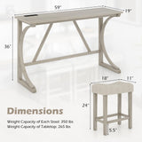 COSTWAY 4-Piece Farmhouse Bar Table Set with Power Outlet, Counter Height Dining Table Set w/ 3 Upholstered Stools, Wood Console Table Set Bistro Table Set for Kitchen, Dining Room, Living Room COSTWAY