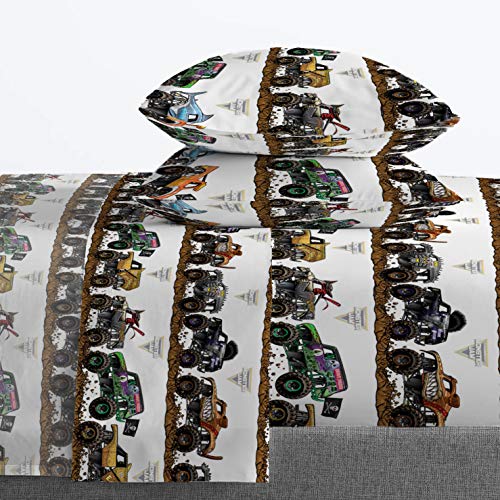 Jay Franco Monster Jam Tracks 5 Piece Full Bed Set - Includes Comforter & Sheet Set - Bedding Features Grave Digger &,Megalodon - Super Soft Fade Resistant Microfiber (Official Monster Jam Product) Jay Franco