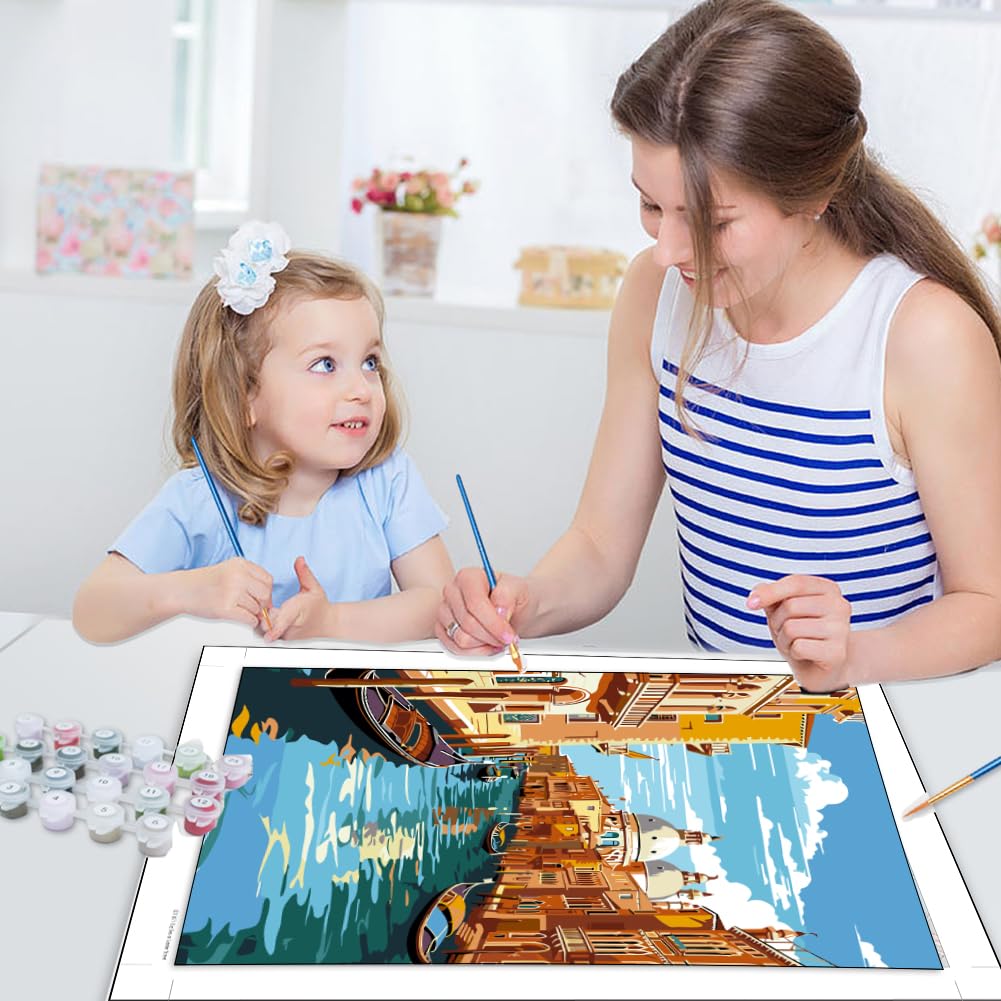 JUJUHOOD Venice Street Paint by Numbers Kit for Adults, Italty City Street Adult Paint by Number Kits,DIY Acrylic Paint by Number on Canvas for Home Wall Decor 16X20 Inch JUJUHOOD