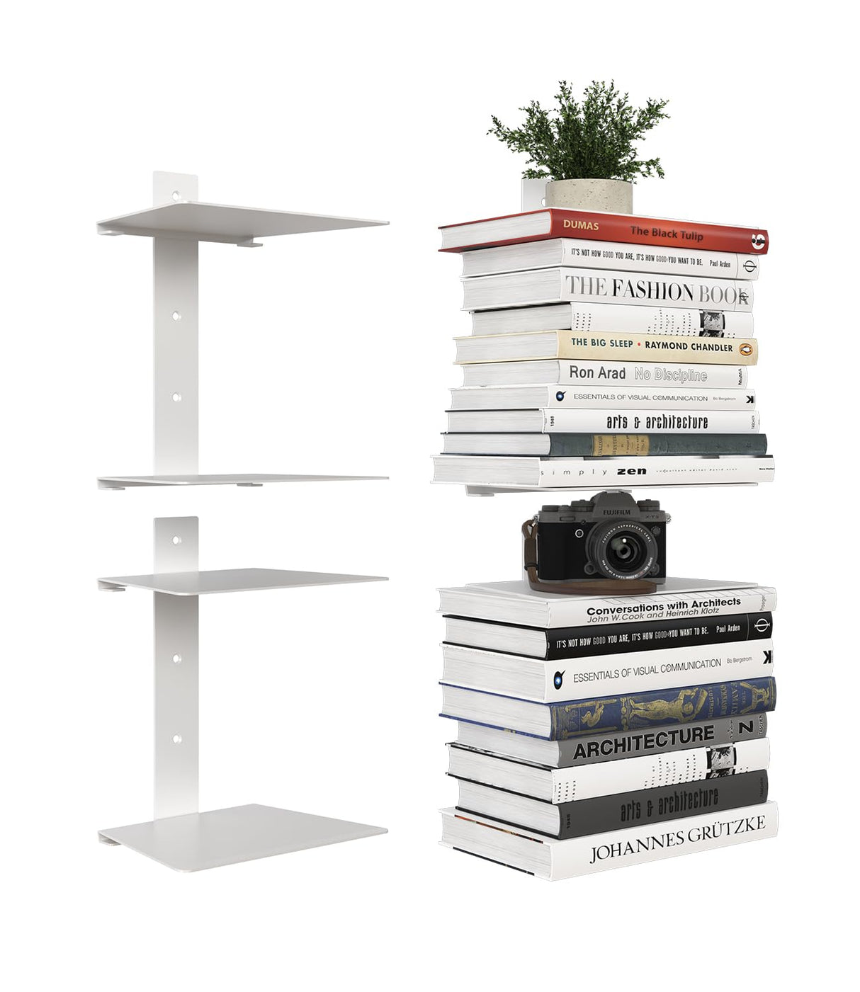 Floating Book Shelves for Wall, 4 Tier Invisible Bookshelves Heavy Duty Metal Loads 60LBS, Vertical Spine Book Tower Hanging Bookshelves, Shelves for Room Wall Mounted, 2 Pack White Wawocs