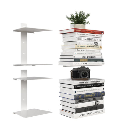 Floating Book Shelves for Wall, 4 Tier Invisible Bookshelves Heavy Duty Metal Loads 60LBS, Vertical Spine Book Tower Hanging Bookshelves, Shelves for Room Wall Mounted, 2 Pack White