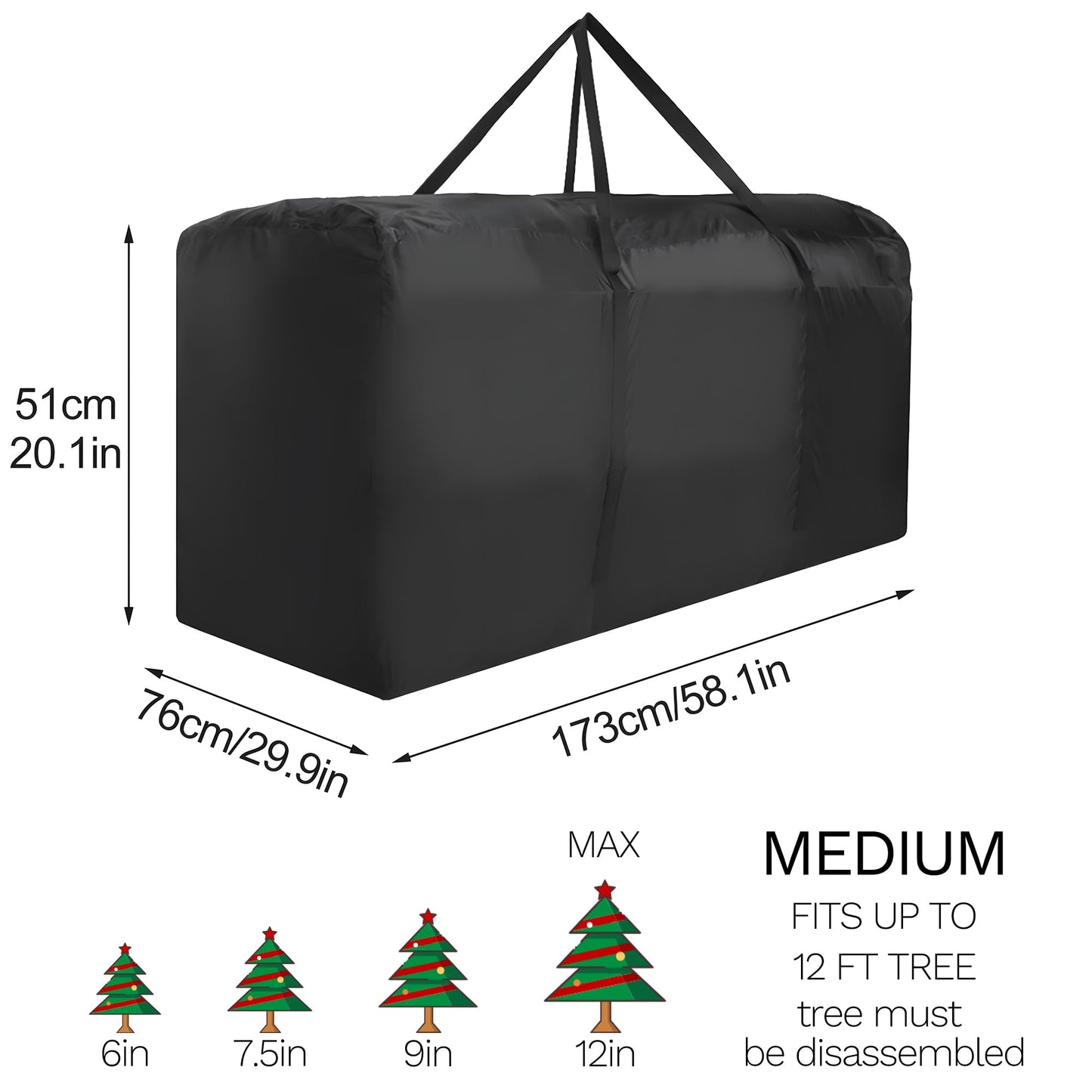 Christmas Tree Storage Bag, For 12 ft Disassembled Holiday Tree, Heavy Duty Xmas Holiday Tree Bag with Durable Handles & Dual Zipper