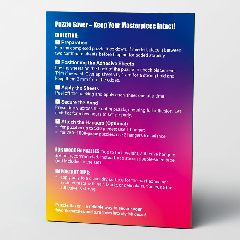 Puzzle Saver Sheets – 12 Extra Strong 10.2 x 7.1 Peel & Stick Puzzle Glue Sheets + 4 Hangers – Preserve Two 1000-Piece Jigsaw Puzzles – Clear Adhesive Backing Kit by LEOGOR LEOGOR