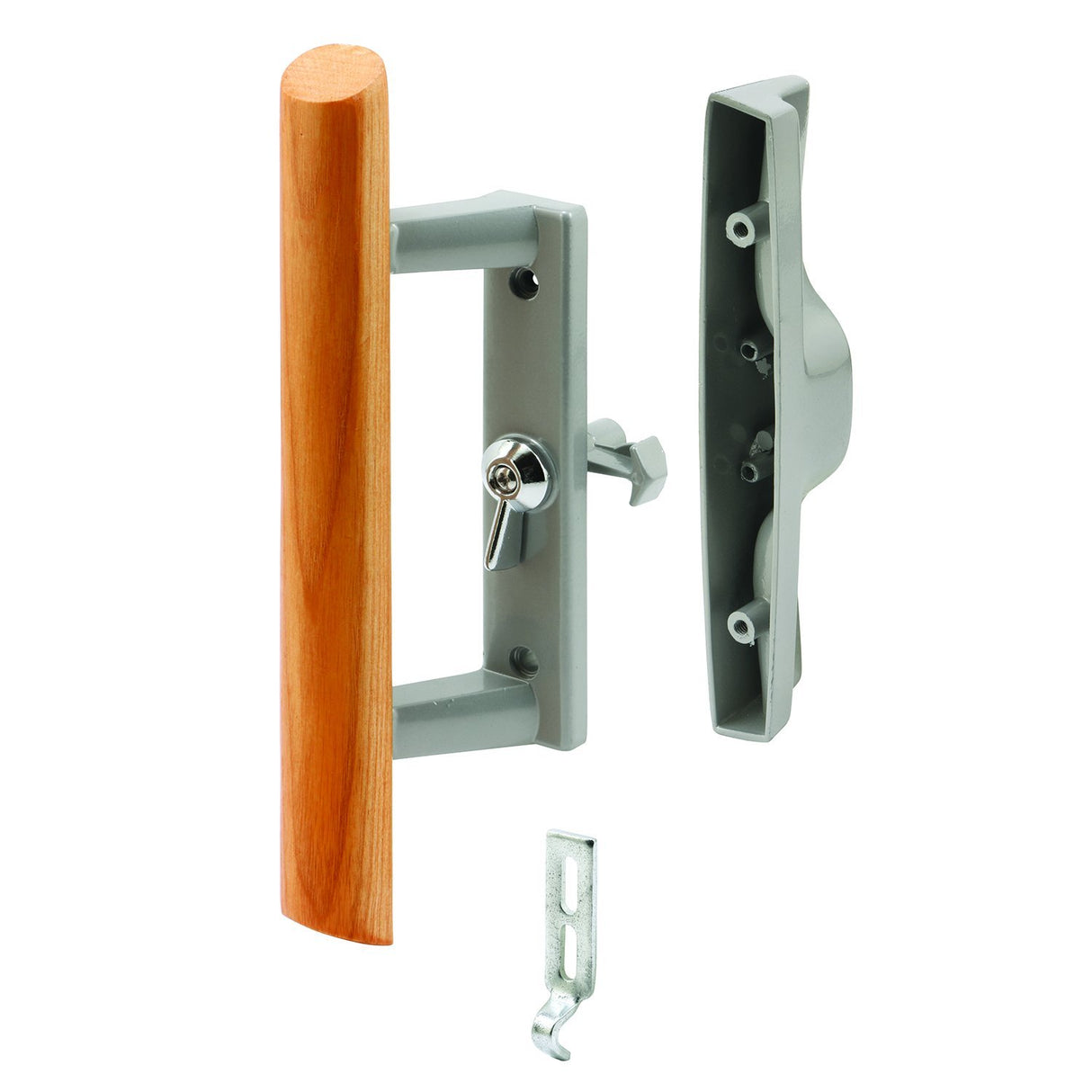 Prime-Line C 1018 3-15/16 In. Hole Center, Gray Diecast, Sliding Patio Door Handle with Wood Handle (Single Pack) PRIME-LINE