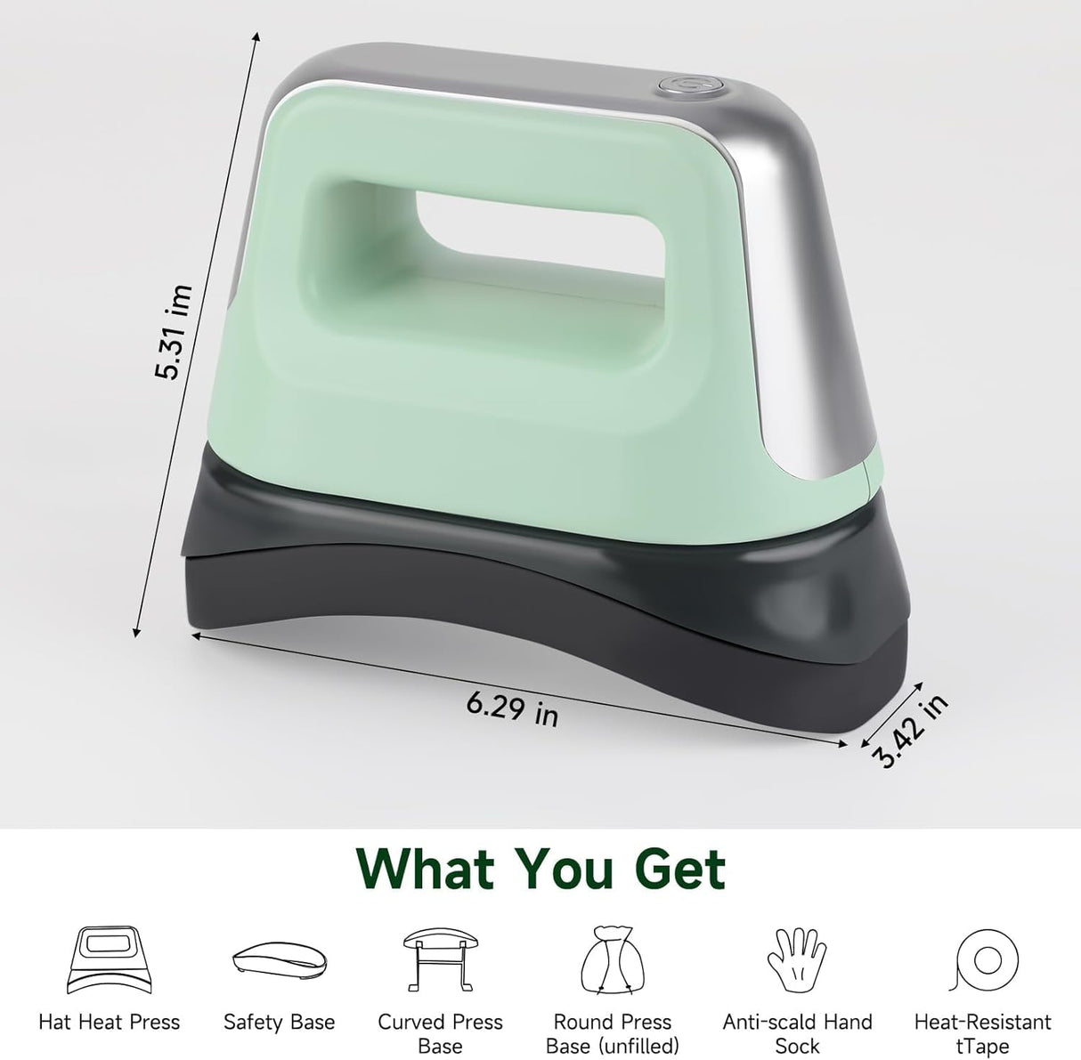 Gimify Hat Press Machine, 3 Heating Levels Mini Heat Press with 6.3"x3.4" Ceramic-Coated Heat Plate, Curved with Safety Base & Auto-Off, Portable Black-Green Gimify