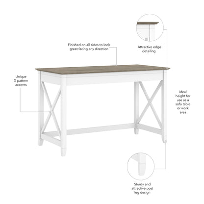 Bush Furniture Key West Writing Table for Home Office | Small Modern Farmhouse Desk, 48W, Pure White and Shiplap Gray - WoodArtSupply