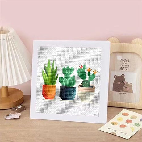 Tiwabb Succulent Cross Stitch Kits,Cactus Cross Stitch Kits for Adults Beginner with Framed,Embroidery Kit Stamped 11CT Cross Stitch Arts and Crafts for Adults Partial Cross Stitch 6.7x6.7inch Tiwabb