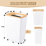 Suclain 2 Pcs Slim Trash Can 2.3 Gal, Small Wastebasket with Semi Open Bamboo Lid Plastic Waste Basket Rectangular Garbage Container Bin Trashcan for Bathroom Bedroom Kitchen Office Living Room Home Suclain