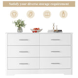 HOSATCK 6 Drawer Dresser, Modern White Double Dresser, Wide Chest of Drawers with Metal Handels, Accent Wood Storage Dresser Chest Organizers for HOSTACK