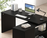 HSH Black L Shaped Computer Desk, Corner Desk with Storage Cabinet Drawer Shelves, Reversible Industrial Wood Executive Workstation, L-shaped Home Office Table for Work Study Writing Gaming, 55 Inch HSH