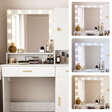 LCRBOL Makeup Vanity Desk with Mirror & Lights, Vanity Desk with 2 Drawers, Storage Shelves, Adjustable Brightness Vanity Mirror with Lights, Bedroom, White LCRBOL