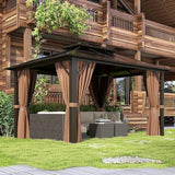 Jolydale 10'x12' Hardtop Gazebo,Outdoor Polycarbonate Gazebo, Double Roof Gazebo, Aluminum Frame Permanent Pavilion with Netting and Curtains, for Patios, Gardens, Backyard Jolydale