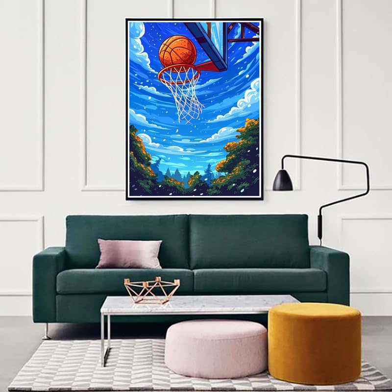 Zariocy 5D Diamond Art Kits for Adults Basketball, DIY Diamond Painting Art Round Full Drill Crystal Diamond Embroidery Paintings Arts Craft for Home Office Wall Decor 12x16 inch Zariocy