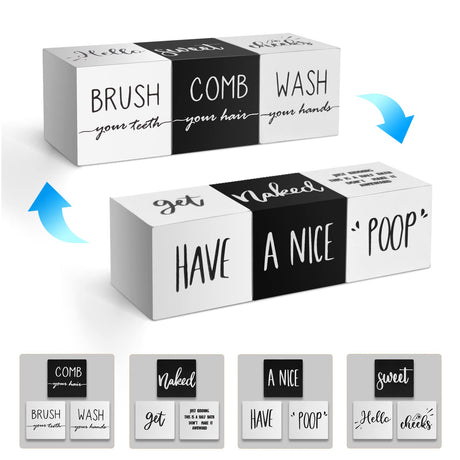 Farmhouse Set of 3 for Bathroom Decor Funny Bathroom Sign with Unique Sayings Rustic Wooden Bathroom Shelf Decor Cute Black and White Bathroom Decor For The Guest Restroom Home Decoration Antizz