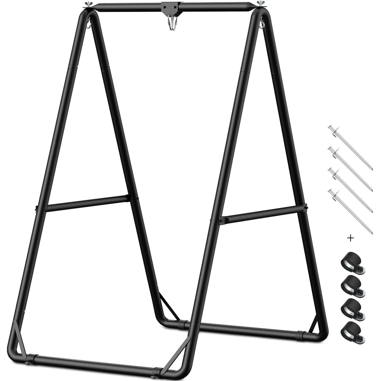 GREENSTELL Hammock Chair Stand, Swing Stand with 3 Hooks Fit for Most Hanging Chairs, Ground Nails for Outdoor and Rubber Clamps for Indoor, Hanging Stand Only Max Load 500lbs, Swing Chair not Include GREENSTELL