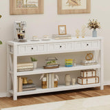 FATORRI Rustic Wood and Metal Console Table with 3 Drawers for Entryway and Living Room - White Oak FATORRI