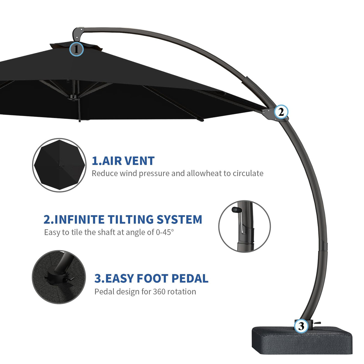AreShark 7 Piece Patio Dining Set with 11ft Patio Umbrella (Black), 7 Gray Outdoor HDPE Dining Set with 6 Chairs + 1 Large Table with 2" Umbrella Hole, for Market, Pool, Garden, Backyard, Deck AreShark