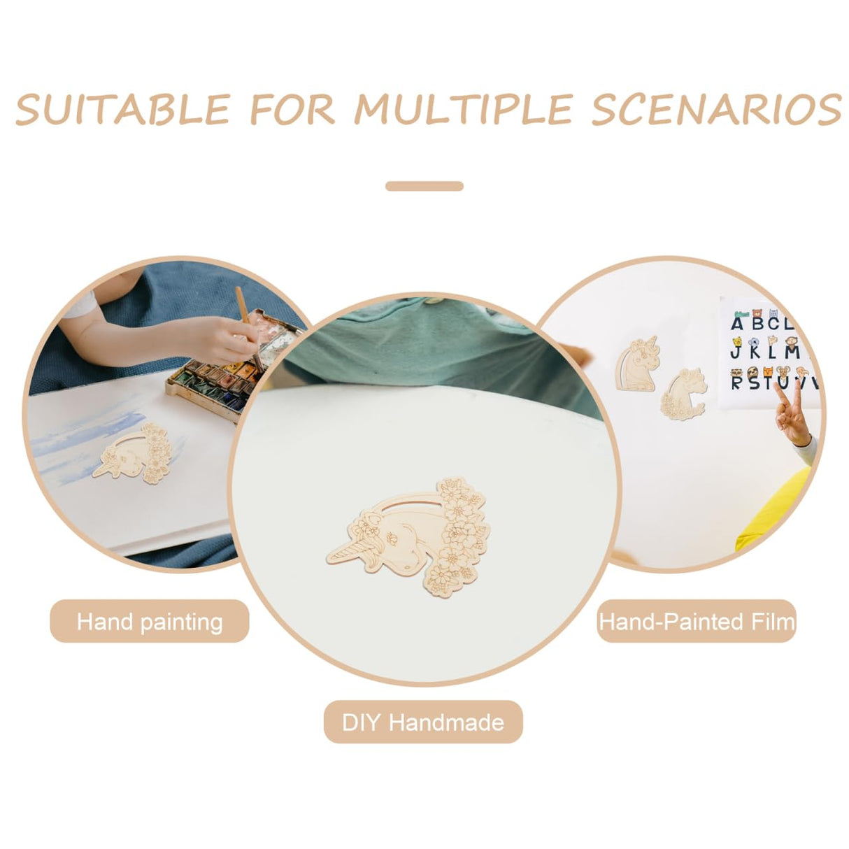 VICASKY Mini Wood Painting Craft Keychain Unfinished Wooden Animal Keychains Party Favor Piece Set DIY Crafts for Kids Unicorn to Paint, 12pcs Head Slice Cutouts with Hole Blank Toy VICASKY