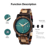 BOBO BIRD Mens Wooden Watch Analog Quartz with Week Display Lightweight Handmade Wood Wrist Watch for Men (Green) BOBO BIRD