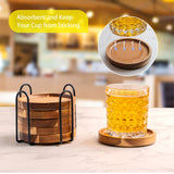 Wood Coasters for Drinks Absorbent with Holder, Acacia Wood Cork Coaster Rustic Coasters for Coffee Table Dining Table Wooden Table Coasters for Farmhouse Desk, Set of 6 WLWNWFT