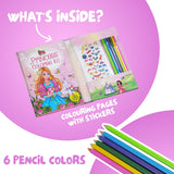 FIRSTJIGGLE Princess Colouring Art Kit for Girls Age 3 4 5 6 7 8 Old | 48 Pages & 8 Sticker Sheets | 6 Color Pencils | Magical Princess Scenes | Creative Activity Book for Fun, Learning and Gift FIRSTJIGGLE