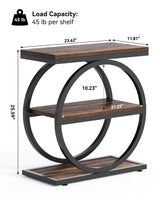 LITTLE TREE End Table, 3-Tier Side Table, Slim Sofa Side Table for Living Room, Tall Bedside Table Nightstand for Bedroom, Rustic Brown and Black LITTLE TREE