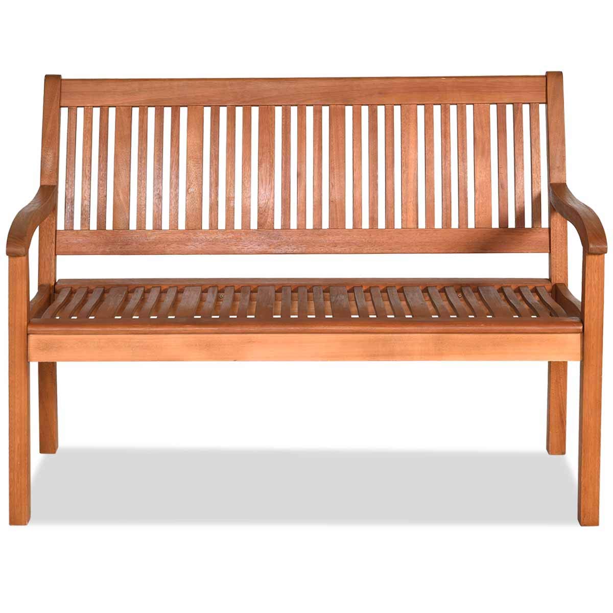 S AFSTAR Wooden Patio Loveseat Bench for 2 with Curved Armrests and Ergonomic Backrest, 700lbs Capacity - WoodArtSupply