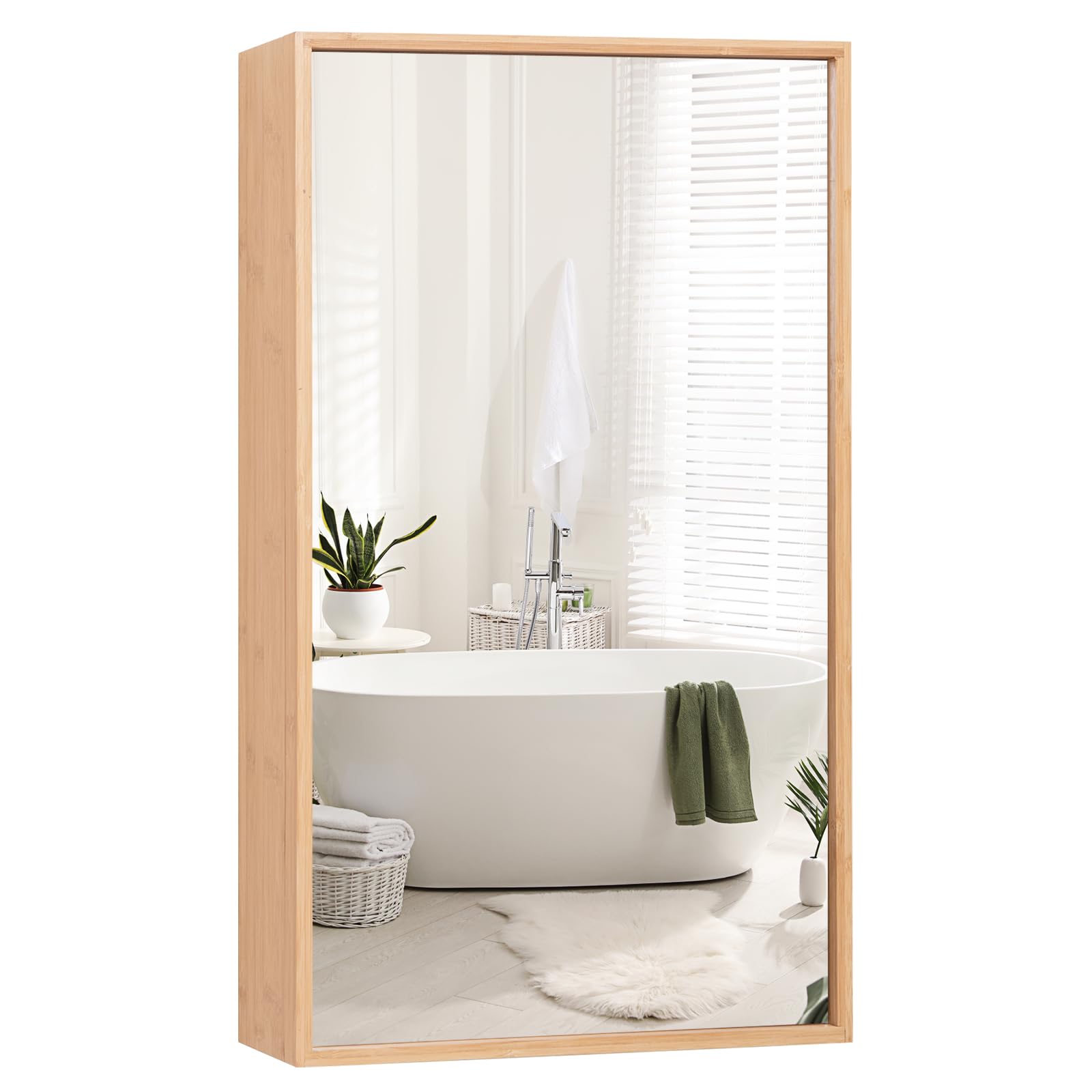 Giantex Medicine Cabinet Mirror, Bathroom Wall Cabinet with Reversible Single Door, 2 Adjustable Shelves, Bathroom Vanity Mirror, Bamboo Storage Cabinet for Bathroom, Living Room, Entryway, N - WoodArtSupply