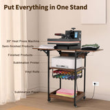 Kokorona Heat Press Table Stand with Vinyl Roll Holder & Charging Station, 3 Tier Heavy Duty Heat Transfer Machine Stand for Sublimation Print, Movable Rolling Metal Workbench with Folding Shelf Kokorona