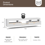 IKIFLY LED Floating TV Stand for 85+ inch TV, White High Glossy Wall Mounted Haning TV Stand with 2 Cabinets, Modern Floating Entertainment Center Console Shelf for Living Room, Bedroom IKIFLY