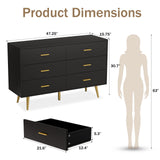 RESOM Black 6 Drawer Dresser for Bedroom, Wooden Black Double Dresser with Gold Handles, Modern Chest Dresser with Deep Drawers for Living Room, Hallway RESOM
