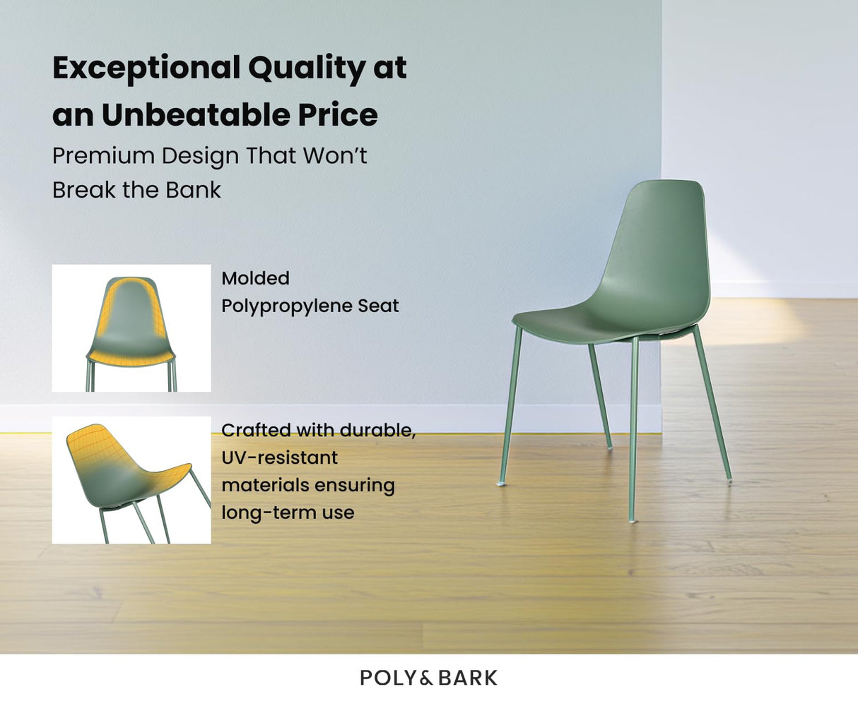 POLY & BARK Isla Modern Kitchen Chairs Set of 4 - Plastic Dining Chair with Metal Legs - Quick Assembly Simple Cafe Chairs Plastic for Indoor or Outdoor - Pistachio Green POLY & BARK