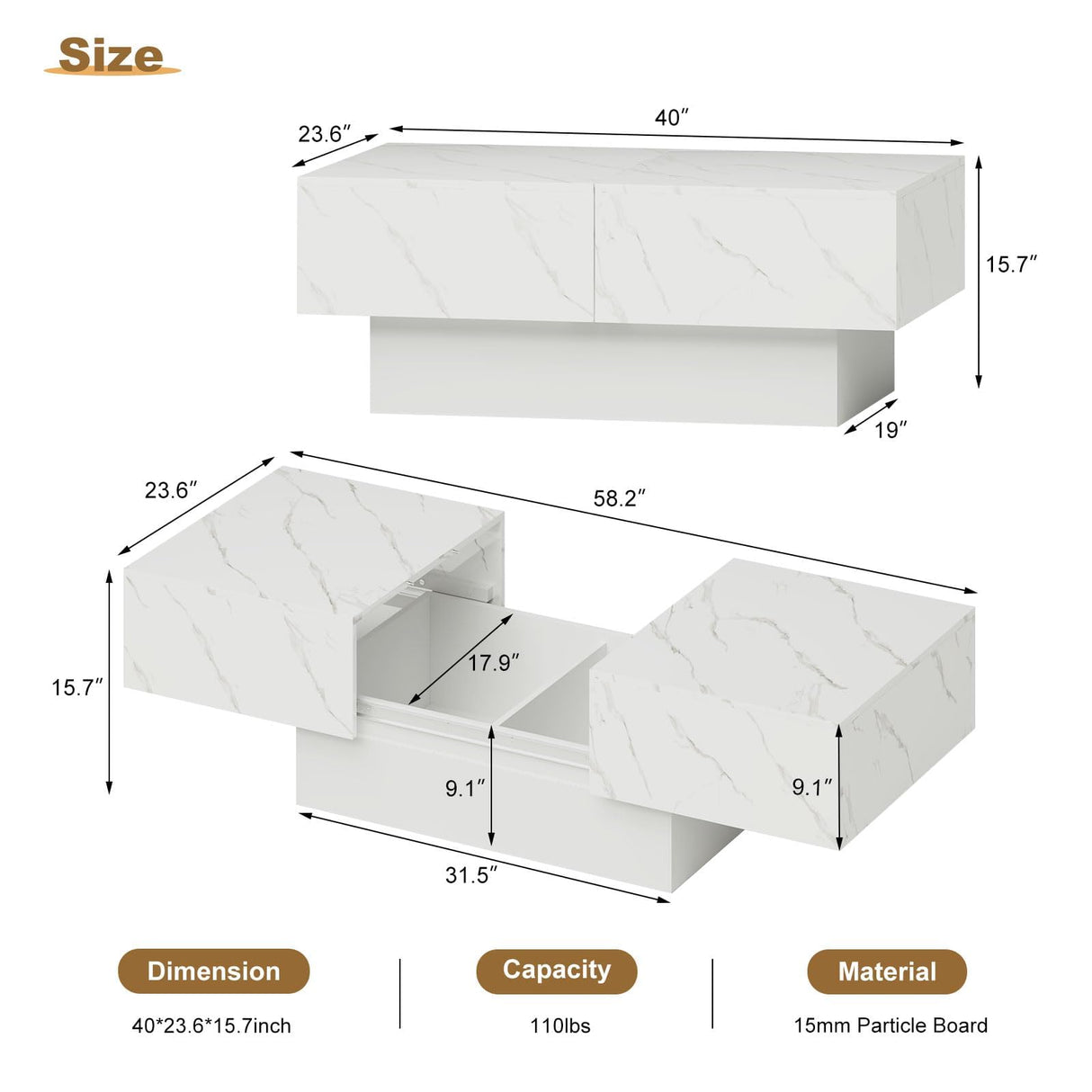 HedoAjim Coffee Table with Large Storage for Living Room Farmhouse Center Tables Mesas De Centro para Salas Modernas Nesting Modern Coffee Table for Reception Room HedoAjim