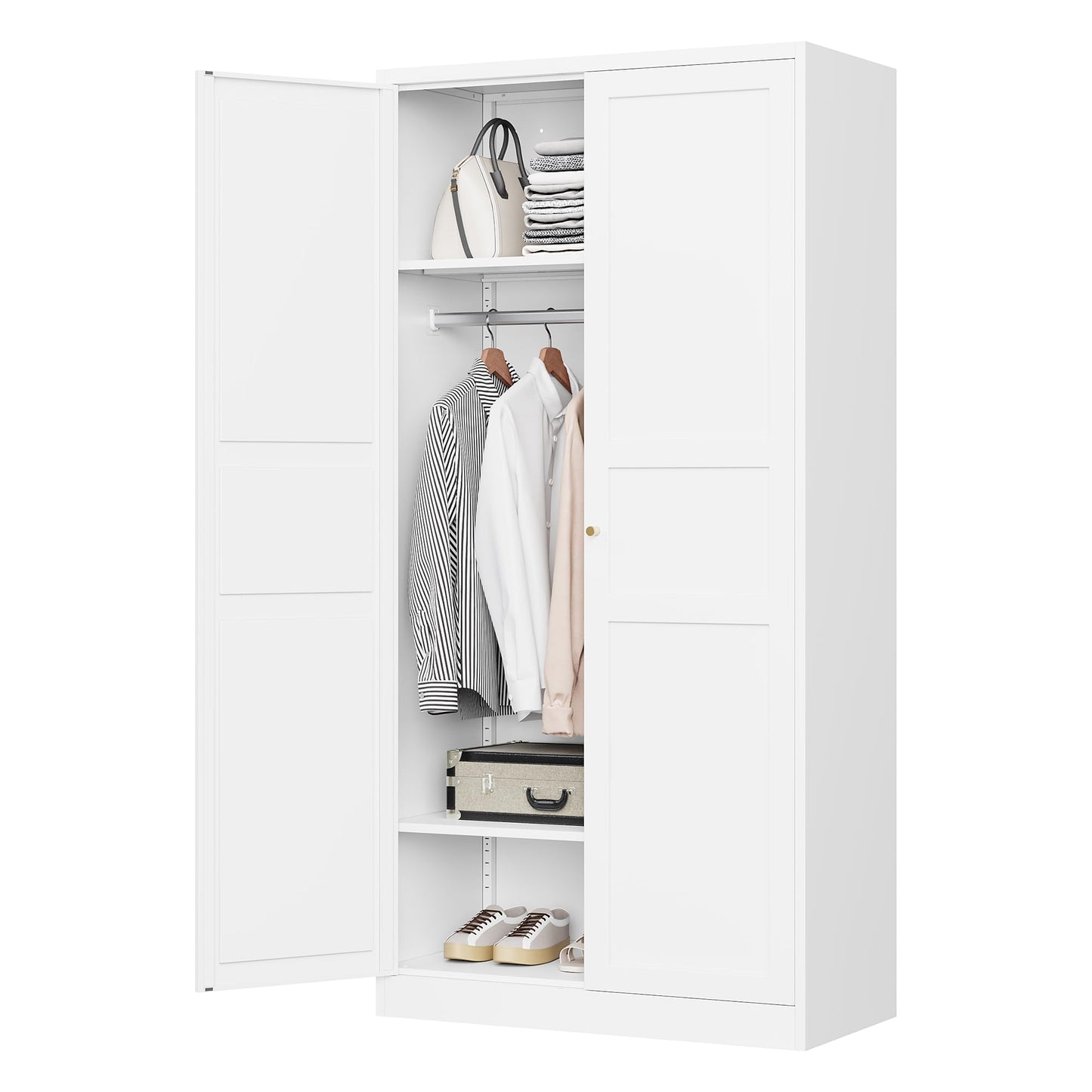 MIIIKO Wardrobe Closet with 2 Doors, 72" Metal Clothing Storage Cabinets with Hanging Rod, Bedroom Armoires Laundry Room and Office Clothes Storage Organizer Cabinets - WoodArtSupply