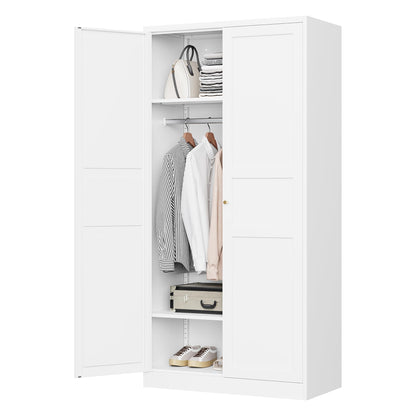 MIIIKO Wardrobe Closet with 2 Doors, 72" Metal Clothing Storage Cabinets with Hanging Rod, Bedroom Armoires Laundry Room and Office Clothes Storage Organizer Cabinets - WoodArtSupply