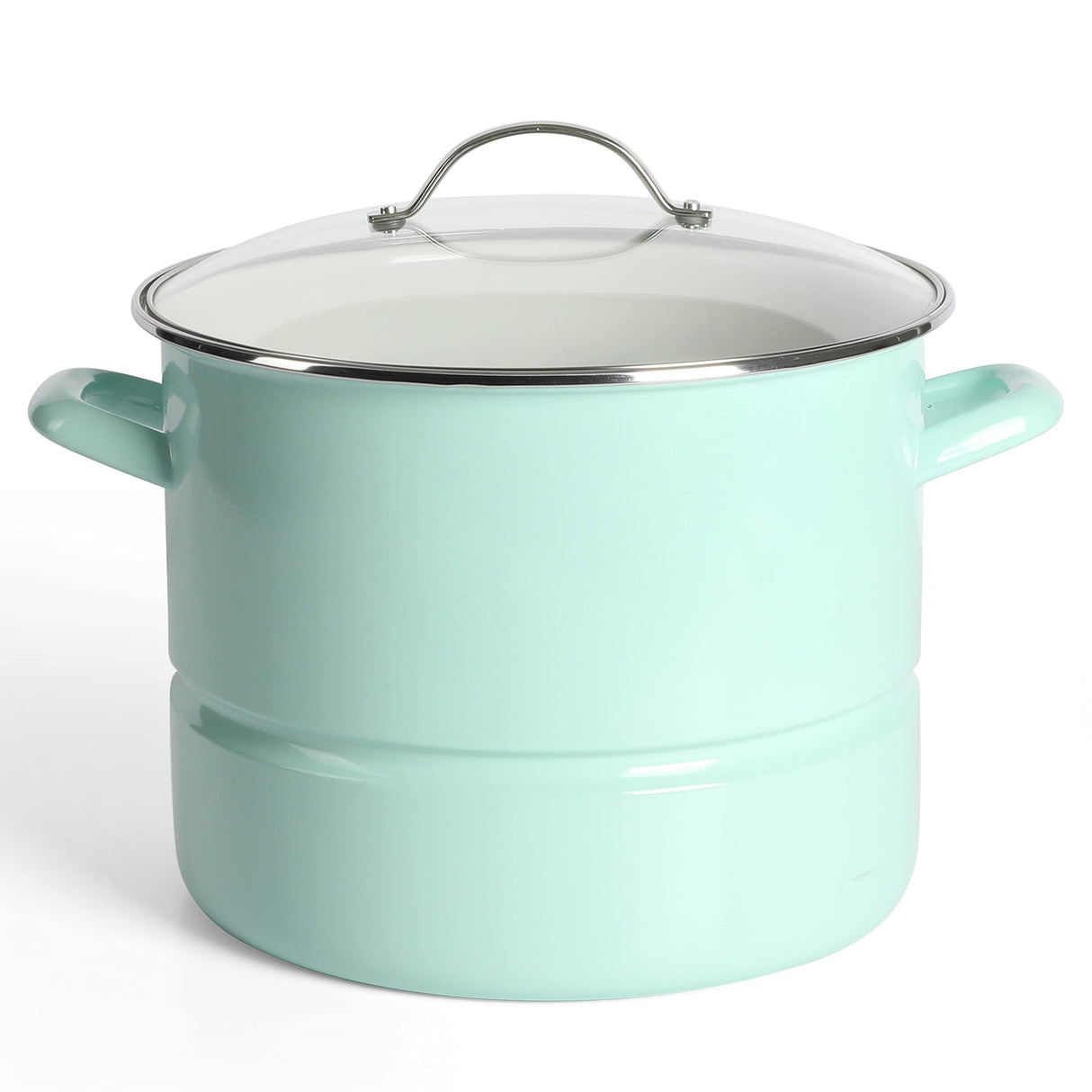 Martha Stewart Thayer 16-Quart Enamel On Steel Scratch Resistant Steamer Stock Pot w/Stainless Steel Insert - Martha Blue Martha Stewart