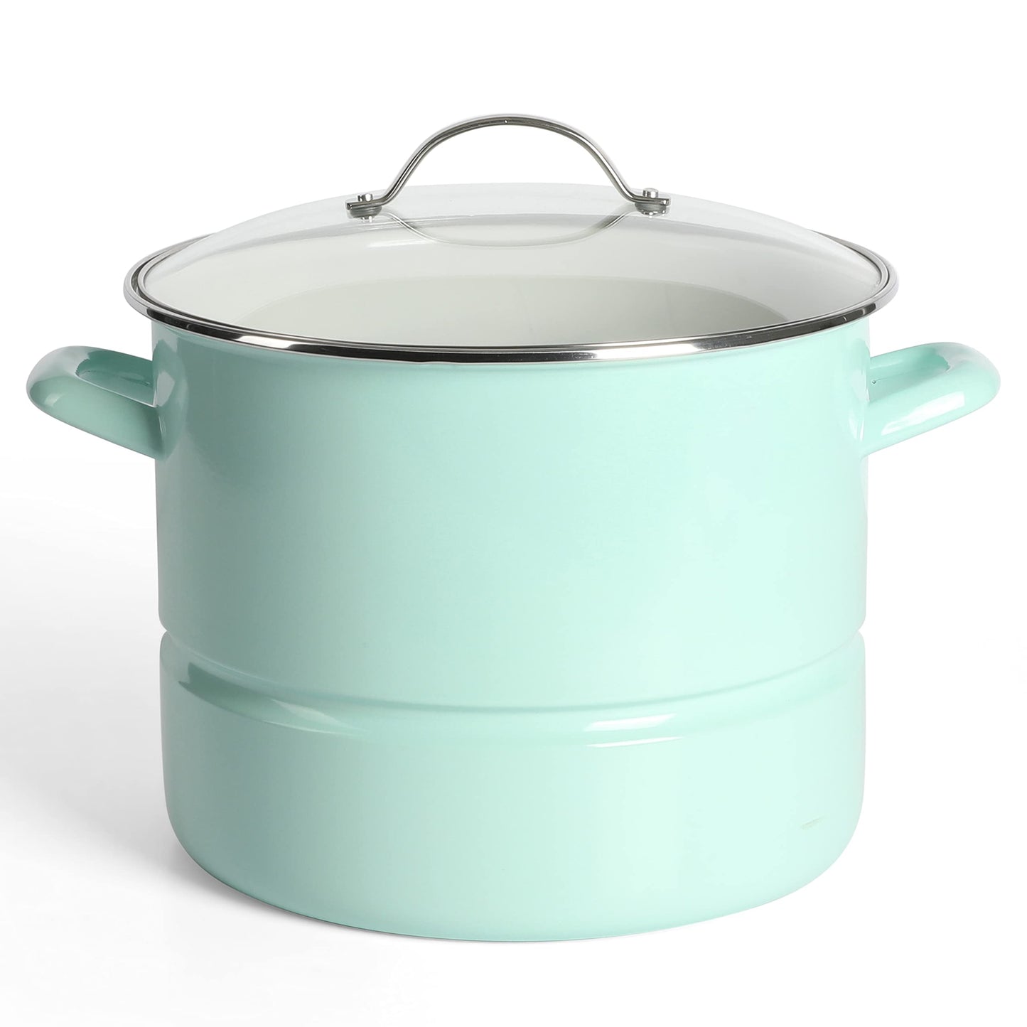 Martha Stewart Thayer 16-Quart Enamel On Steel Scratch Resistant Steamer Stock Pot w/Stainless Steel Insert - Martha Blue