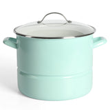 Martha Stewart Thayer 16-Quart Enamel On Steel Scratch Resistant Steamer Stock Pot w/Stainless Steel Insert - Martha Blue Martha Stewart