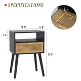 MaxSmeo End Table with Storage Mid Century Nightstand with Rattan Drawer and Shelf, Wood Small Side Coffee Table for Small Space, Living Room and Bedroom, Easy Assembly (Black) MaxSmeo