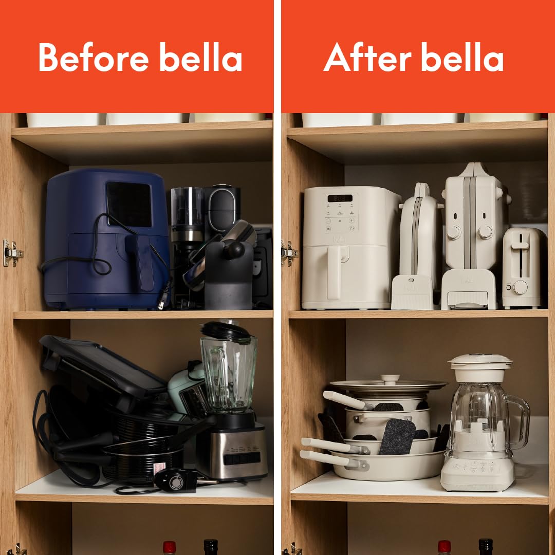 bella Flip-n-Store Waffle Maker with EverGood™ Ceramic Nonstick Coating, Fits-anywhere™ Kitchenware, Power Indicator Light, Cool Touch Handle & Cord Wrap, 7” Wide & 1" Deep Plates, 1000 Watt, Oatmilk BELLA