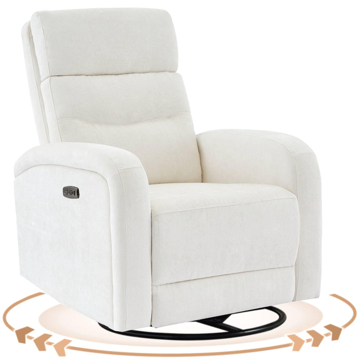 BaseBeauty Power Glider Recliner Nursery Rocking Chairs with USB, Electric Swivel Rocker Glider Chair for Living Room, Upholstered Recliner Chairs for Bedroom, Bedroom, Chenille White BaseBeauty