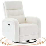 BaseBeauty Power Glider Recliner Nursery Rocking Chairs with USB, Electric Swivel Rocker Glider Chair for Living Room, Upholstered Recliner Chairs for Bedroom, Bedroom, Chenille White BaseBeauty