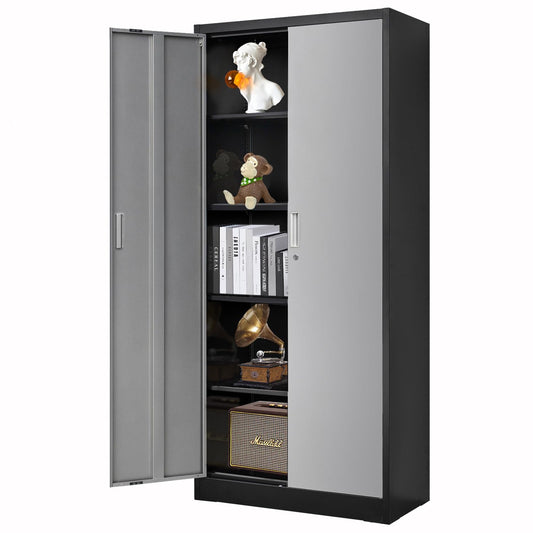 Metal Garage Storage Cabinet, 71" Office filing Storage Cabinet with 4 Adjustable Metal Shelves, Tall Large Utility Steel Cabinet with Door and Lock, for Office, Garage & Pantry Organizer Cabinet.