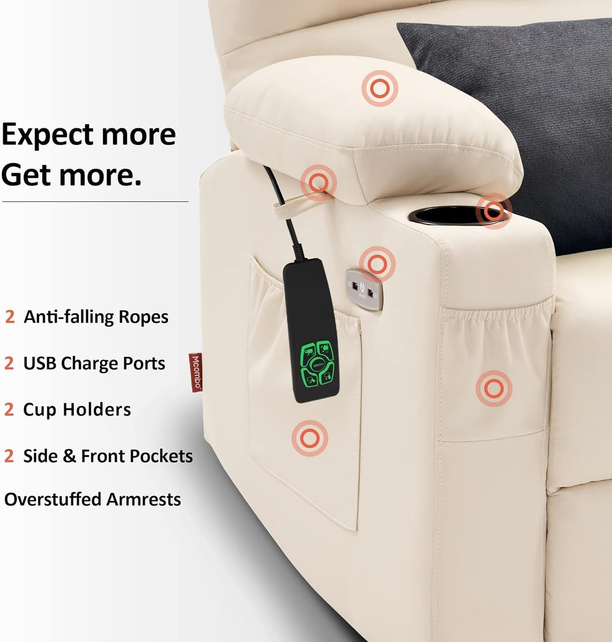 Lay Flat Dual Motor Power Lift Recliner Chair with Massage and Heat - Infinite Position, Faux Leather Cream White Ideal for Elderly People - Home Theater Seating, Small Chair, Armchair, Recliner Sofa UOPYNE