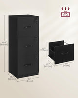 VASAGLE 3 Drawer File Cabinet, File Cabinet with Lock, Printer Stand, Office Filing Cabinet Organizer, for A4 and Letter Size Files, Ink Black UOFC055B16 VASAGLE