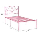VECELO Twin Size Bed Frame, Metal Bed Platform with Headboard, Sturdy Steel Slats Support, No Box Spring Needed/Noise-Free,Easy Assembly, Pink VECELO