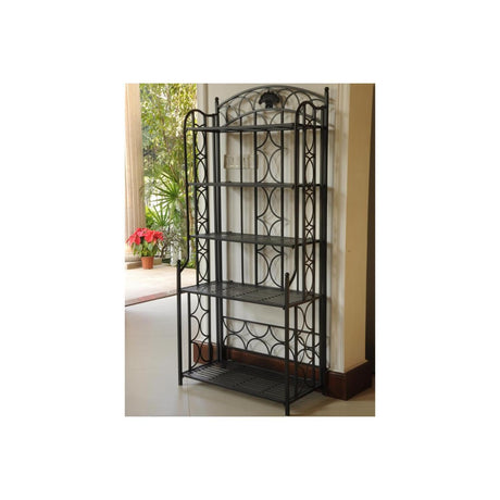 Maykoosh Medieval Majesty 5-Tier Bakers Rack - Sturdy Iron Construction, Elegant Hammered Finish, Dimensions: 67 x 31 x 16 Inches, Great for Storage, Black Maykoosh
