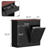 Betterhood Double Tilt Out Trash Cabinet 10 Gallon Wooden Free Standing Laundry Sorter Cabinet,Recycling Cabinet with Hideaway Drawer,Tilt Out Trash Cabinet Can Bin Kitchen (Black) Betterhood