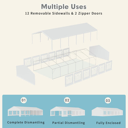 EROMMY 20x40ft Party Tent, Outdoor Wedding Tent, Heavy Duty Large Canopy Carport with Removable Sidewalls, 2 Roll-up Doors, 5 Storage Bags, Gazebo Shelter Tent for Party Event Commercials, Wh - WoodArtSupply